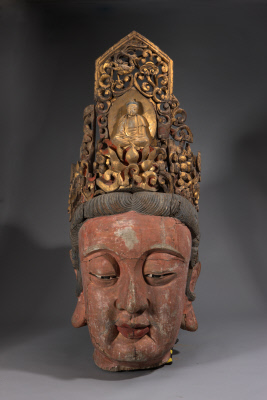 图片[1]-Woodcarving painted Avalokitesvara head-China Archive